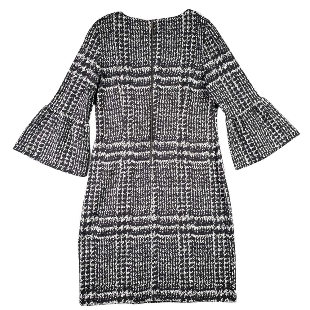 Talbots Sheath Dress Womens Size 10 Gala Glen Black White Plaid Bell Sleeve New - Picture 4 of 8